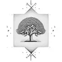 one small Tree with initials P, B, J and D as Part of the tree tattoo design idea