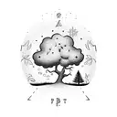 one small Tree with initials P, B, J and D as Part of the tree tattoo design idea