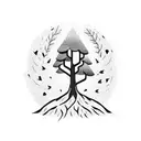 one small Tree with initials P, B, J and D as Part of the tree tattoo design idea