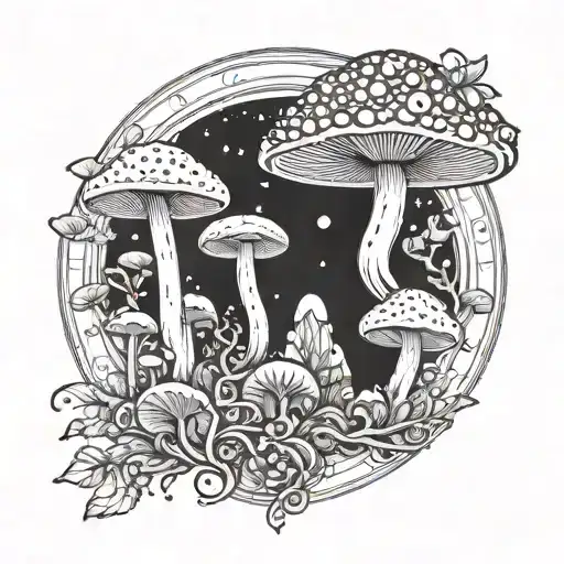as above, so below; as within, so without; as the universe, so the soul. strength, sun and moon, mushrooms tattoo design idea