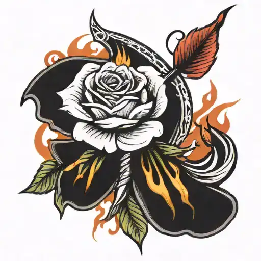 a bow that the arrow is a rose on fire in the part tattoo design idea