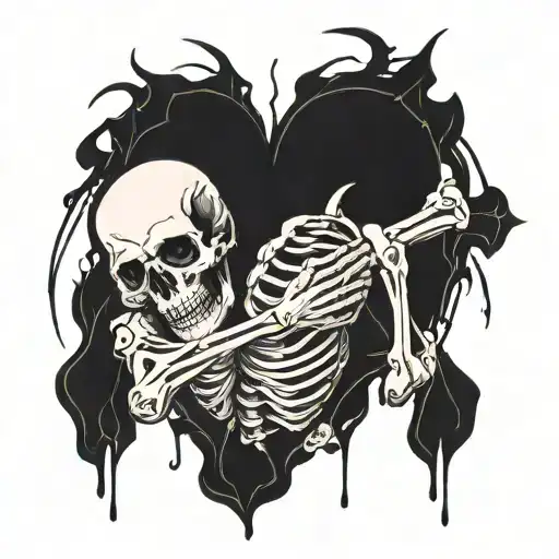 skeleton with broken heart  tattoo design idea