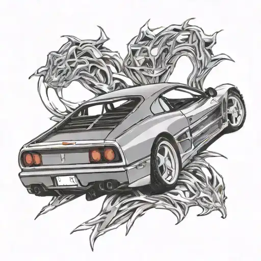 ferrari testarossa from behind tattoo design idea