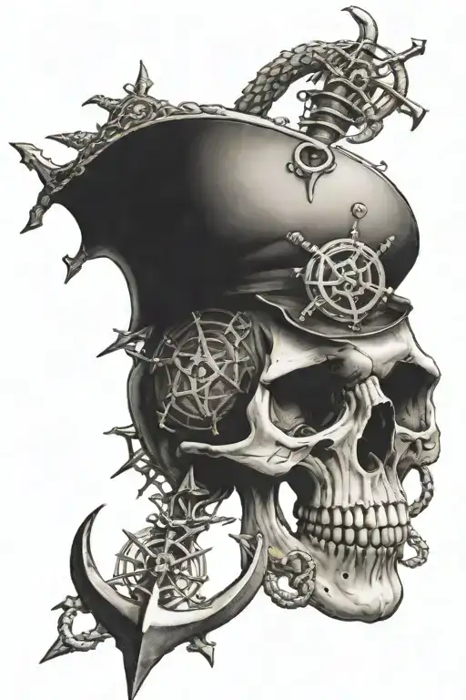Skull tentacles compass anchor tattoo design idea