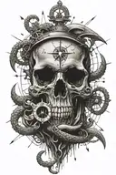 skull compass anchor tentacles tattoo design idea