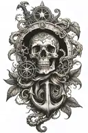 skull compass anchor tentacles tattoo design idea