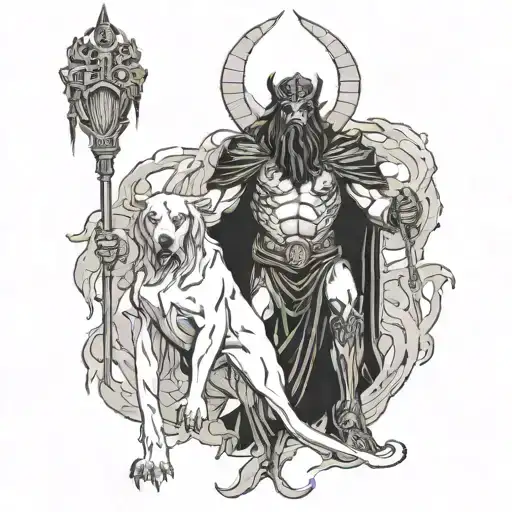 Hades and Cerberus in the underworld Hades and a schythe tattoo design idea