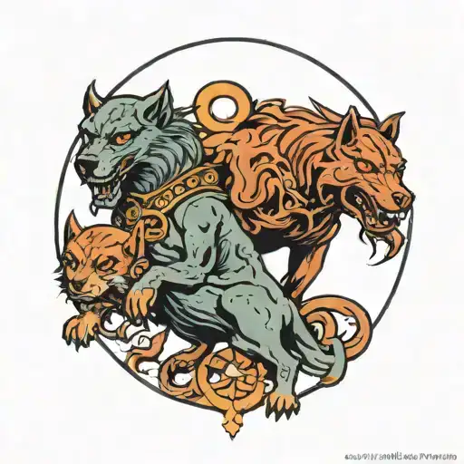 hades and cerberus in underworld near bridge of oblivion tattoo design idea