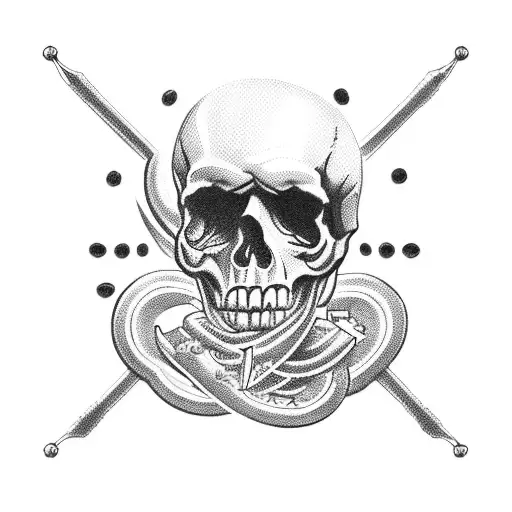 forearm sleeve with skulls, family ring, mechanic tools, dice, family sign tattoo design idea