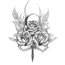 dagger with roses on hip tattoo design idea