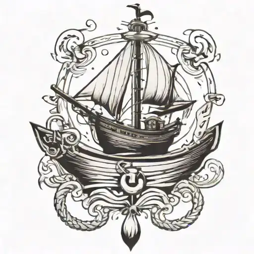 boat and an anchor tattoo design idea