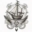 boat and an anchor tattoo design idea