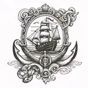 boat and an anchor tattoo design idea