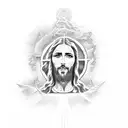 Jesus surrounded by symbols of Arkansas tattoo design idea