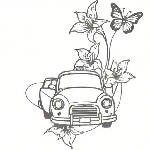 nyc taxi, Lilly flower and butterfly  tattoo design idea