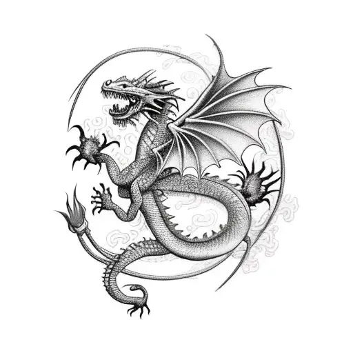 pretty mum dragon with two baby dragons tattoo design idea