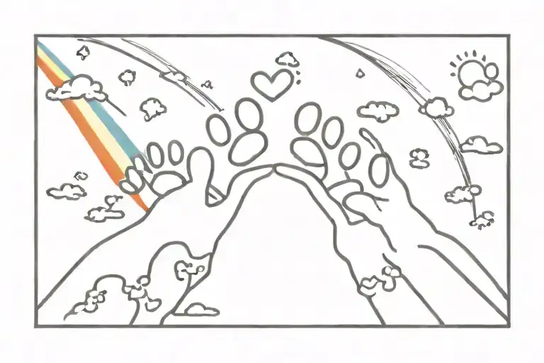 dog paw prints crossing a rainbow bridge   tattoo design idea