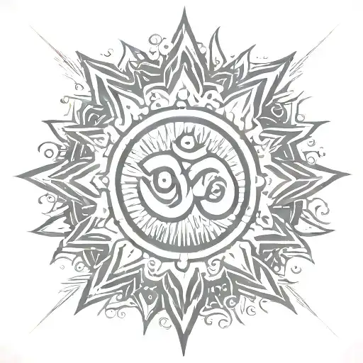 Om symbol surrounded by sun rays tattoo design idea