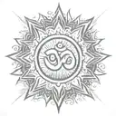 Om symbol surrounded by sun rays tattoo design idea