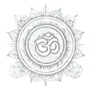 Om symbol surrounded by sun rays tattoo design idea
