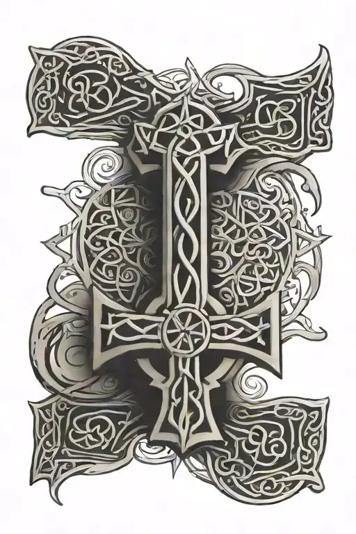 Celtic  cross with words "Exsurgere Aut Mori" tattoo design idea