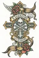 cross intertwined with the words "Exsurgere Aut Mori" tattoo design idea