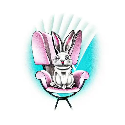 a pink  rabbit lounging in a fainting chair drinking a martini tattoo design idea