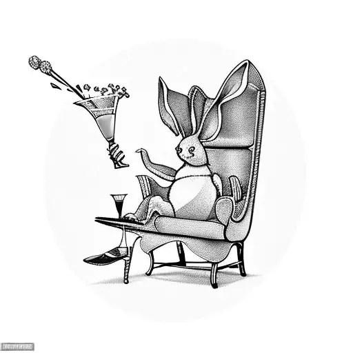 A pink rabbit lounging in a fainting chair drinking a martini with lemon  tattoo design idea