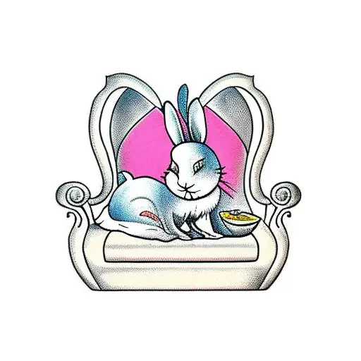 a pink  rabbit lounging in a fainting chair drinking a martini tattoo design idea