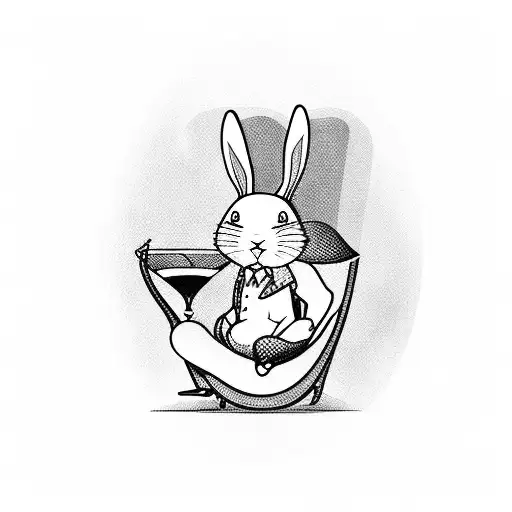 pink rabbit lounging in a fainting chair drinking a martini with a lemon in the glass  tattoo design idea