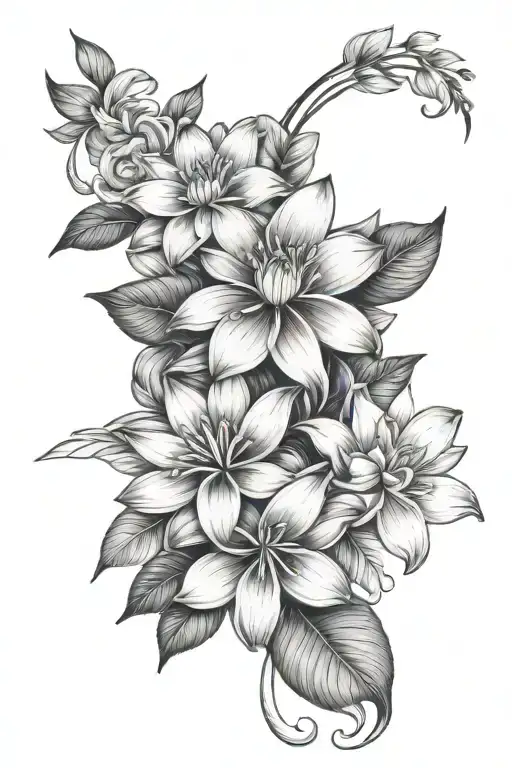 Casablanca water lily, plumeria, sunflower and orchid flower sleeve tattoo design idea