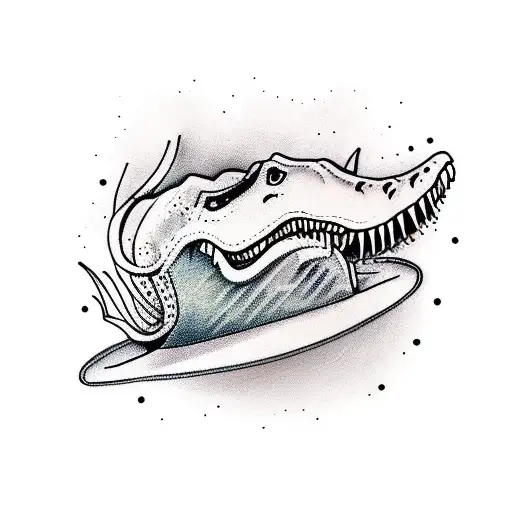 dinosaur wearing cowboy hat singing karaoke  tattoo design idea