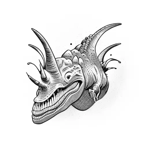 dinosaur wearing cowboy hat singing karaoke  tattoo design idea