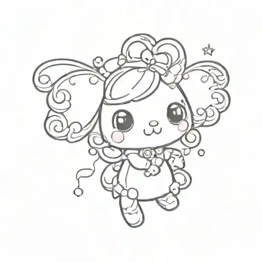 Cute, Sanrio Cinnamoroll, black outline, small tattoo tattoo design idea