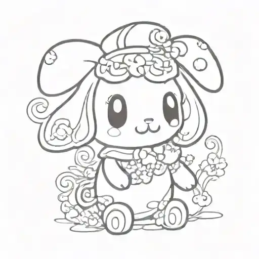 Sanrio Cinnamoroll, black outline, small tattoo design idea