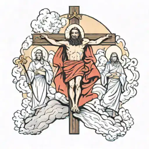 Tattoo design of Jesus, Saint Peter, and Saint Andrew all crucified next to eachother on the hill that jesus was crucifi tattoo design idea