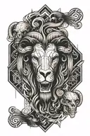 Leo lion and Aries ram skull surrounded tattoo design idea