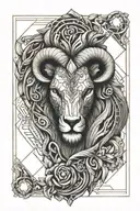 Leo lion and Aries ram skull surrounded tattoo design idea
