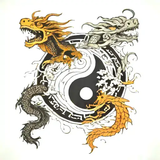 yin yang with dragon tattoo design idea