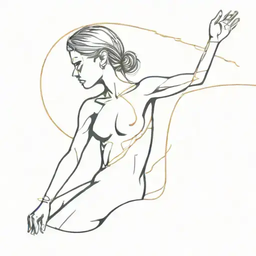 A sketch of a tattoo. The body of a young girl in profile is hanging in the air. The golden ratio. On the background of  tattoo design idea