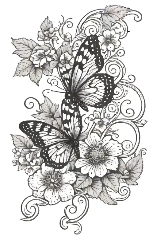 strawberry flower vine butterfly  tattoo design idea