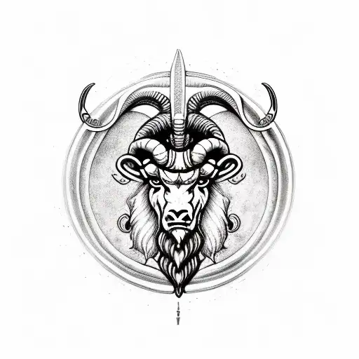 aries ram with viking style symbols tattoo design idea