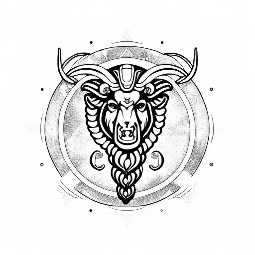 aries ram with viking style symbols tattoo design idea