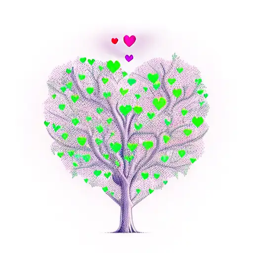 A new-school style tree of love with heart-shaped leaves tattoo design idea