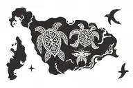 hawaii with catholic cross in the middle and add sea turtles (fill in all of the rectangle tattoo design idea