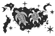 hawaii with catholic cross in the middle and add sea turtles (fill in all of the rectangle tattoo design idea