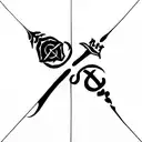 dagger with the names hope, Faith, Elijah and Klaus tattoo design idea