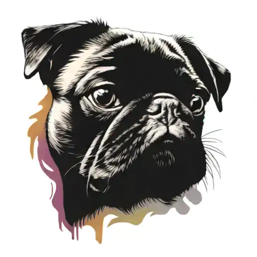 black and white portrait pug with artistic colourful background  tattoo design idea