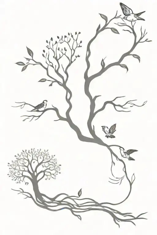 spine tattoo going down spine like picture with center being the tree of life. while also incorporating birds, butterfli tattoo design idea