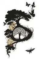 spine tattoo going down spine like picture with center being the tree of life. while also incorporating birds, butterfli tattoo design idea